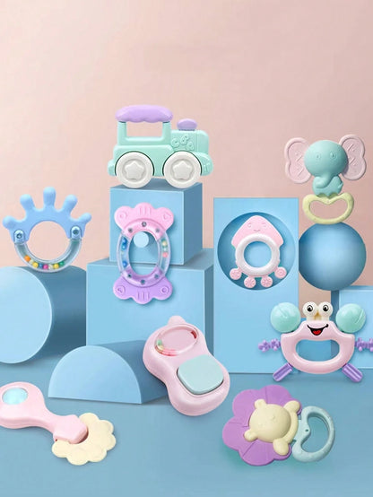 14pcs Baby Rattle Soothing Toy Set, Including Grasp, Rattle, Teether Sensory Toys, Easy To Grip, Suitable For Newborns, Promote Early Sensory Development, With Storage Box, Ideal For Newborn Baby Boys