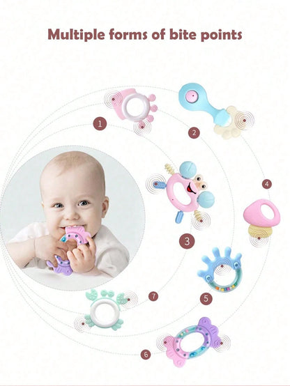 14pcs Baby Rattle Soothing Toy Set, Including Grasp, Rattle, Teether Sensory Toys, Easy To Grip, Suitable For Newborns, Promote Early Sensory Development, With Storage Box, Ideal For Newborn Baby Boys