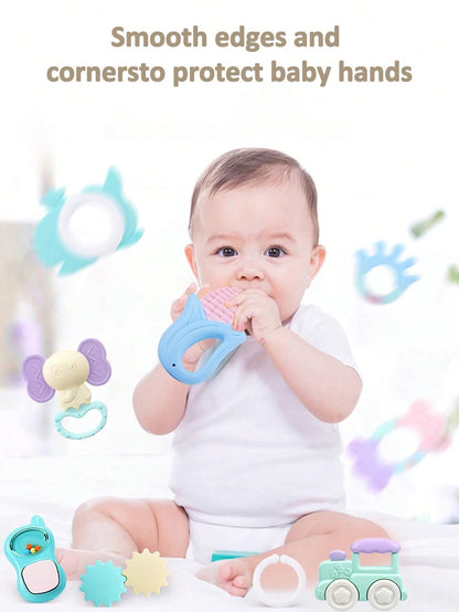 14pcs Baby Rattle Soothing Toy Set, Including Grasp, Rattle, Teether Sensory Toys, Easy To Grip, Suitable For Newborns, Promote Early Sensory Development, With Storage Box, Ideal For Newborn Baby Boys