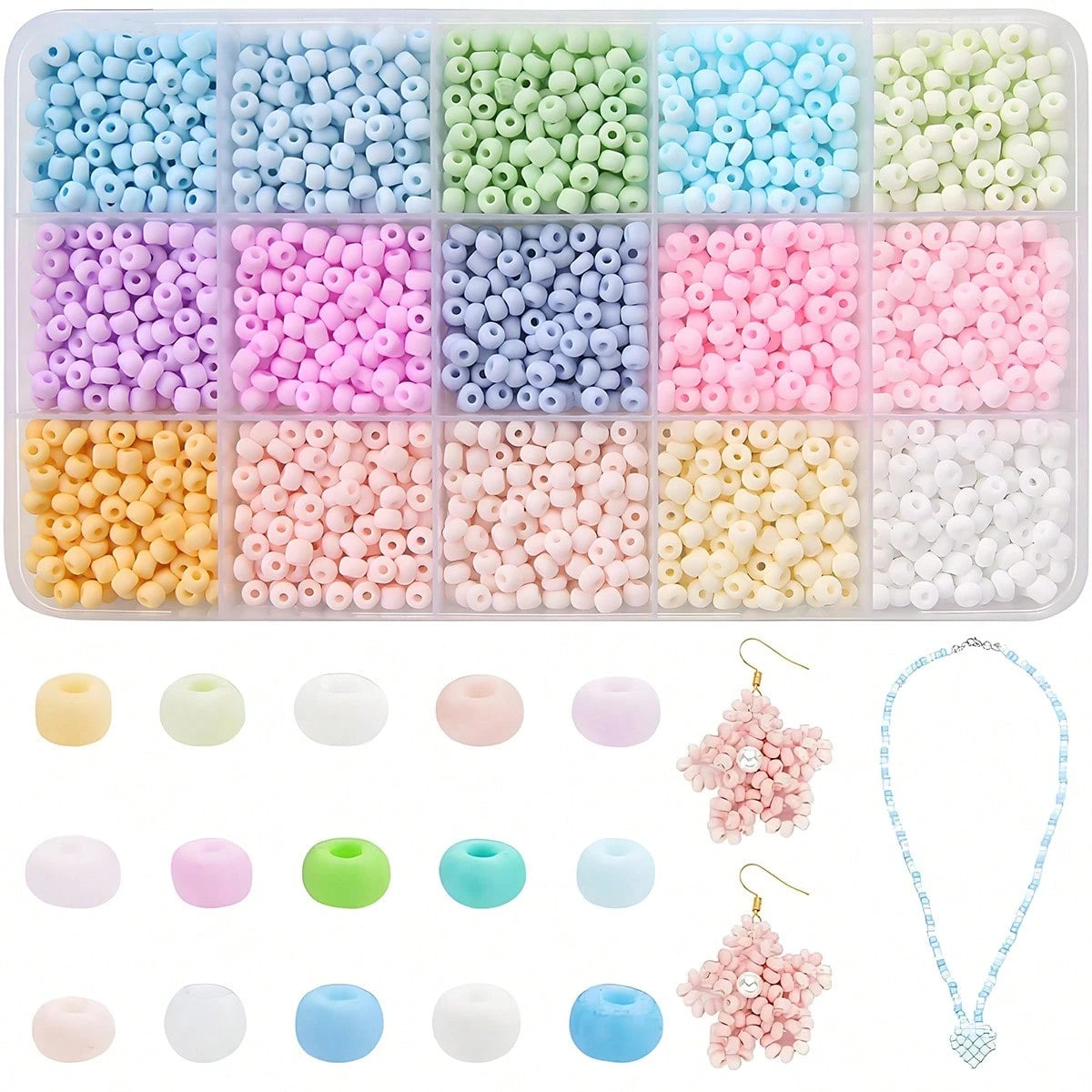15 Grid Pastel Macaron Acrylic Seed Beads Kit, Matte Multicolor Small Round Pony Spacer Beads DIY Bracelet Necklace Earring Handmade Jewelry Making Craft Supplies Set