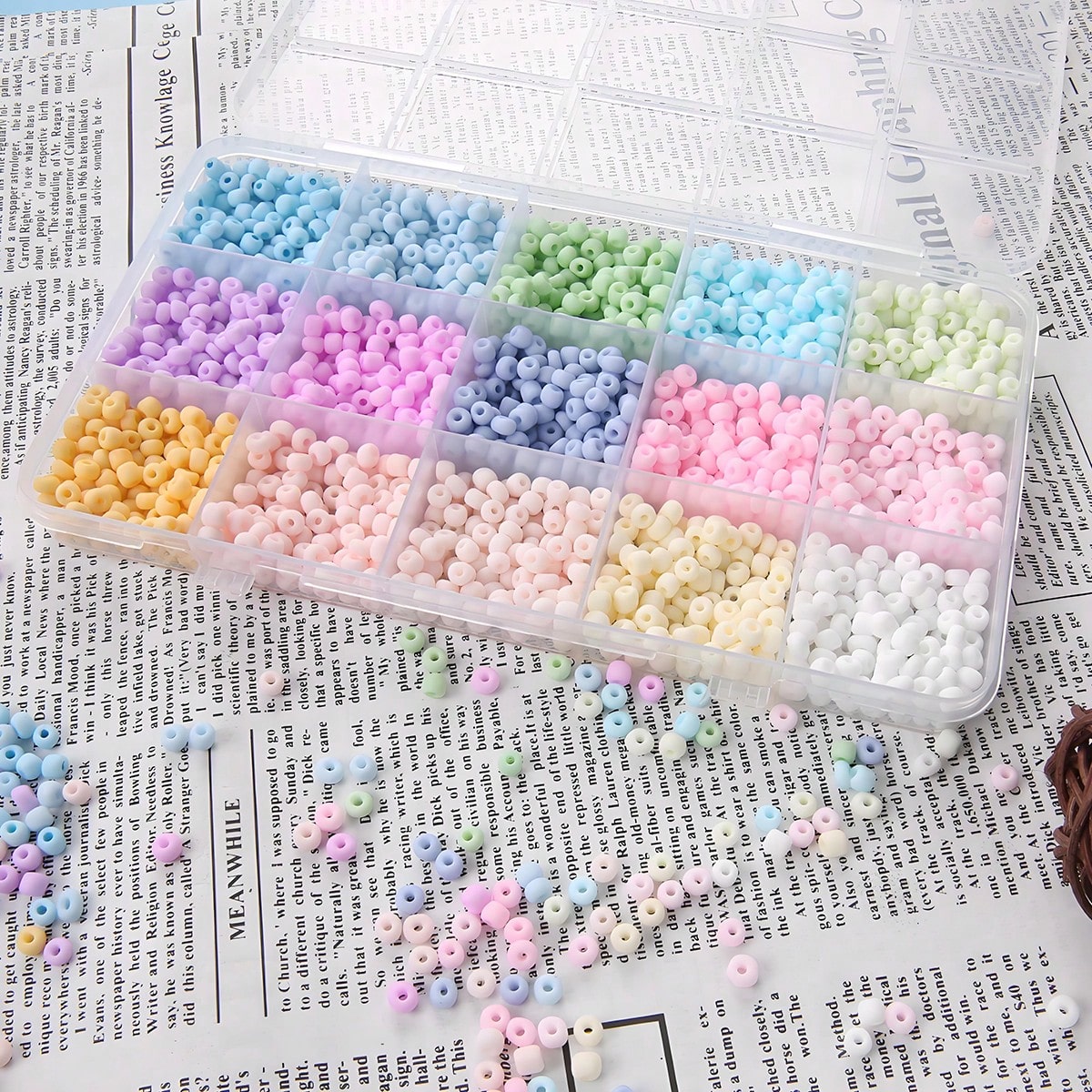 15 Grid Pastel Macaron Acrylic Seed Beads Kit, Matte Multicolor Small Round Pony Spacer Beads DIY Bracelet Necklace Earring Handmade Jewelry Making Craft Supplies Set