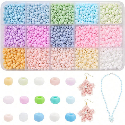 15 Grid Pastel Macaron Acrylic Seed Beads Kit, Matte Multicolor Small Round Pony Spacer Beads DIY Bracelet Necklace Earring Handmade Jewelry Making Craft Supplies Set