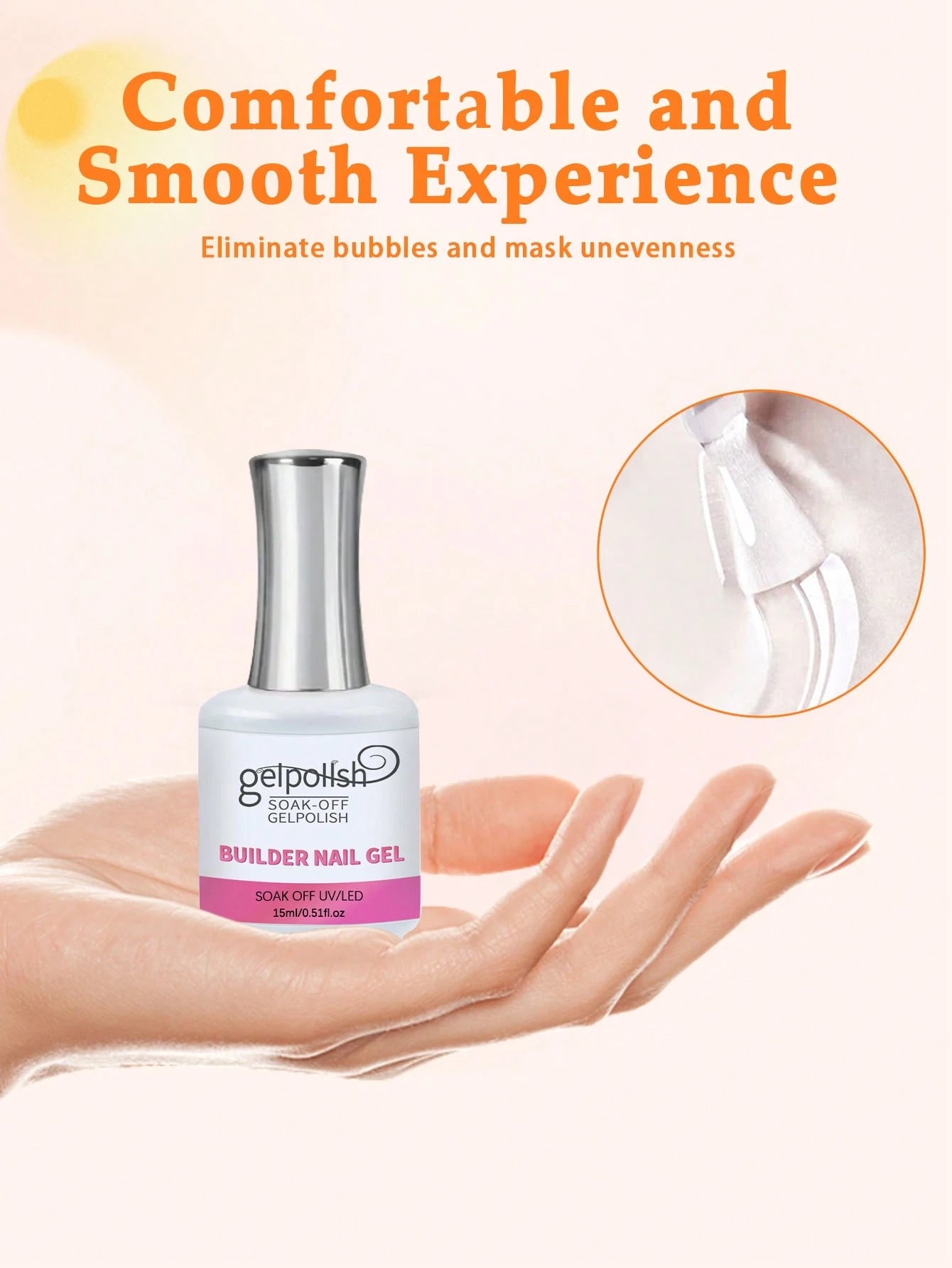 15ML Clear Builder Gel Nail Polish, Strengthening Gel, Extension Gel, Base Gel, 1 Bottle, Soak-Off Free, UV LED Gel Nail Extension