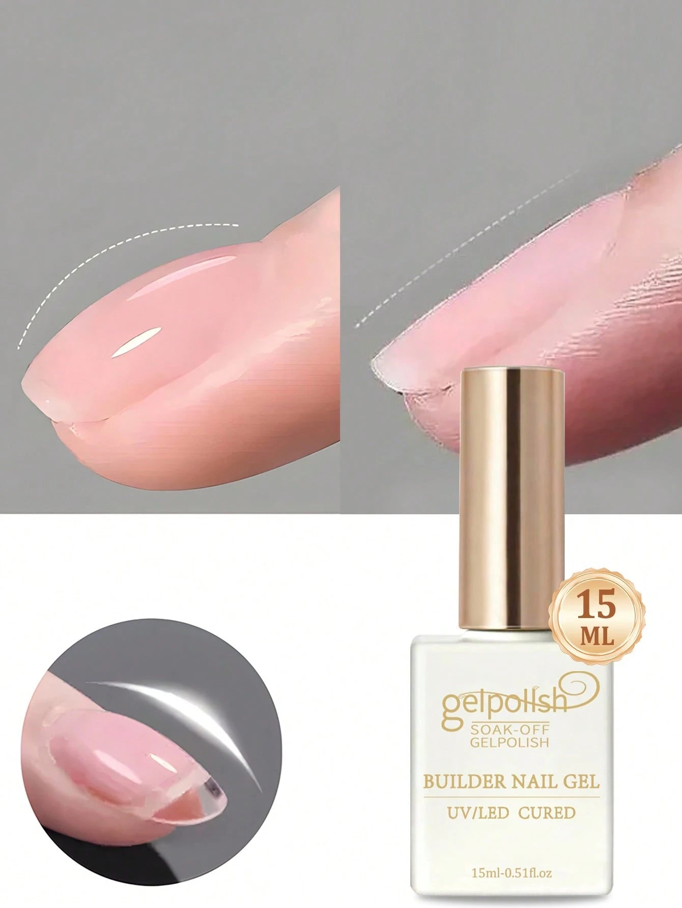 15ML Clear Builder Gel Nail Polish, Strengthening Gel, Extension Gel, Base Gel, 1 Bottle, Soak-Off Free, UV LED Gel Nail Extension