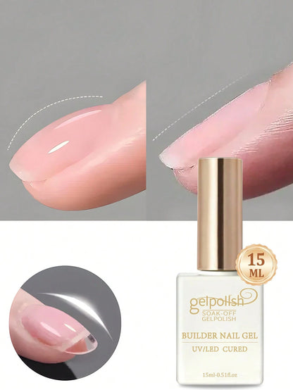 15ML Clear Builder Gel Nail Polish, Strengthening Gel, Extension Gel, Base Gel, 1 Bottle, Soak-Off Free, UV LED Gel Nail Extension