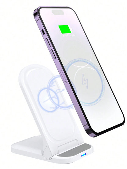 15w Foldable Stand 2 In 1 Wireless Charger Compatible With Qi Enabled Smartphones Compatible With IPhone 8/X/11/12/13/14/15 Series Wireless Charging Devices Suitable For Office, Dorm, And Home Nan