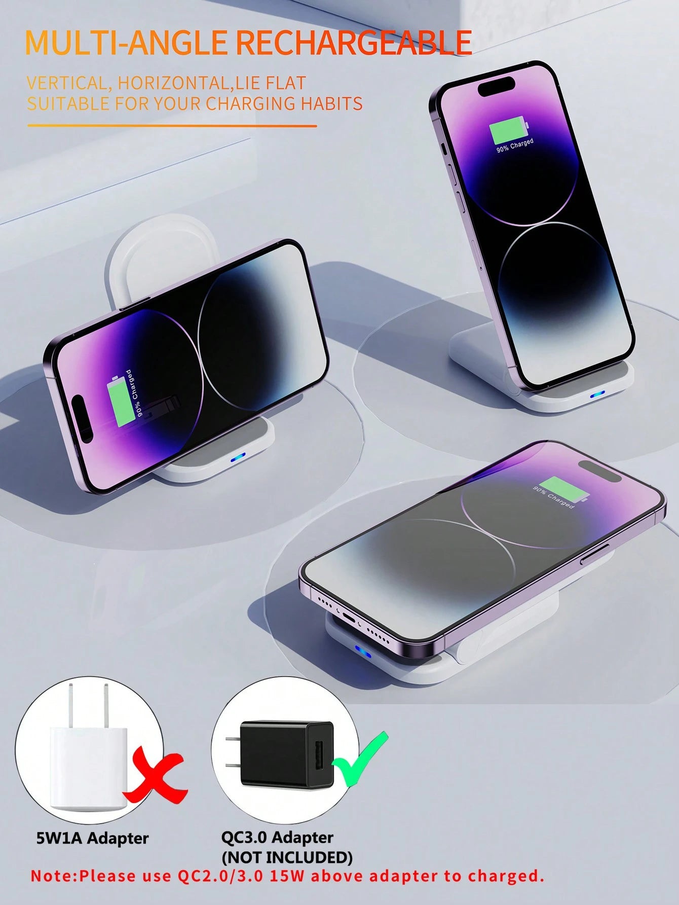 15w Foldable Stand 2 In 1 Wireless Charger Compatible With Qi Enabled Smartphones Compatible With IPhone 8/X/11/12/13/14/15 Series Wireless Charging Devices Suitable For Office, Dorm, And Home Nan