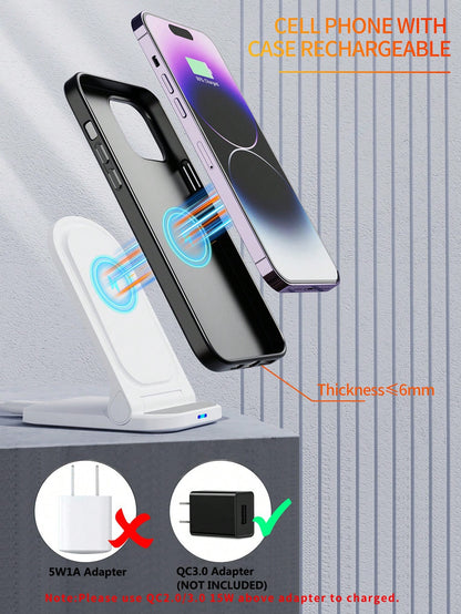 15w Foldable Stand 2 In 1 Wireless Charger Compatible With Qi Enabled Smartphones Compatible With IPhone 8/X/11/12/13/14/15 Series Wireless Charging Devices Suitable For Office, Dorm, And Home Nan
