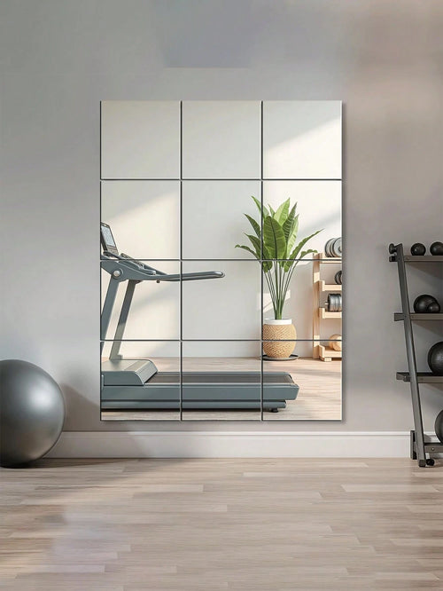 16pcs Acrylic Mirror Stickers (Non-Glass), Frameless Design, Suitable For Bedroom. Size: 20 X 20cm. Applicable For Home Gym, Home Decor And Bathroom Vanity Decor. Removable Mirror Wall Stickers, Suita