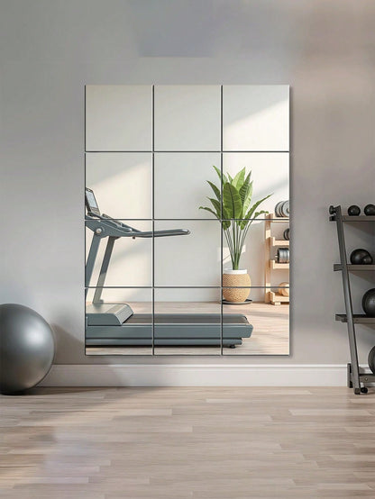 16pcs Acrylic Mirror Stickers (Non-Glass), Frameless Design, Suitable For Bedroom. Size: 20 X 20cm. Applicable For Home Gym, Home Decor And Bathroom Vanity Decor. Removable Mirror Wall Stickers, Suita