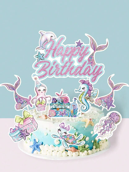 17pcs Mermaid Theme Cupcake Decorations, Pink & Purple Ocean Animal Cupcake Toppers, Cute Mermaid Birthday Decor, Birthday Cake Decorations, 1st Birthday Party Supplies, Gender Reveal Party Decor, Bac