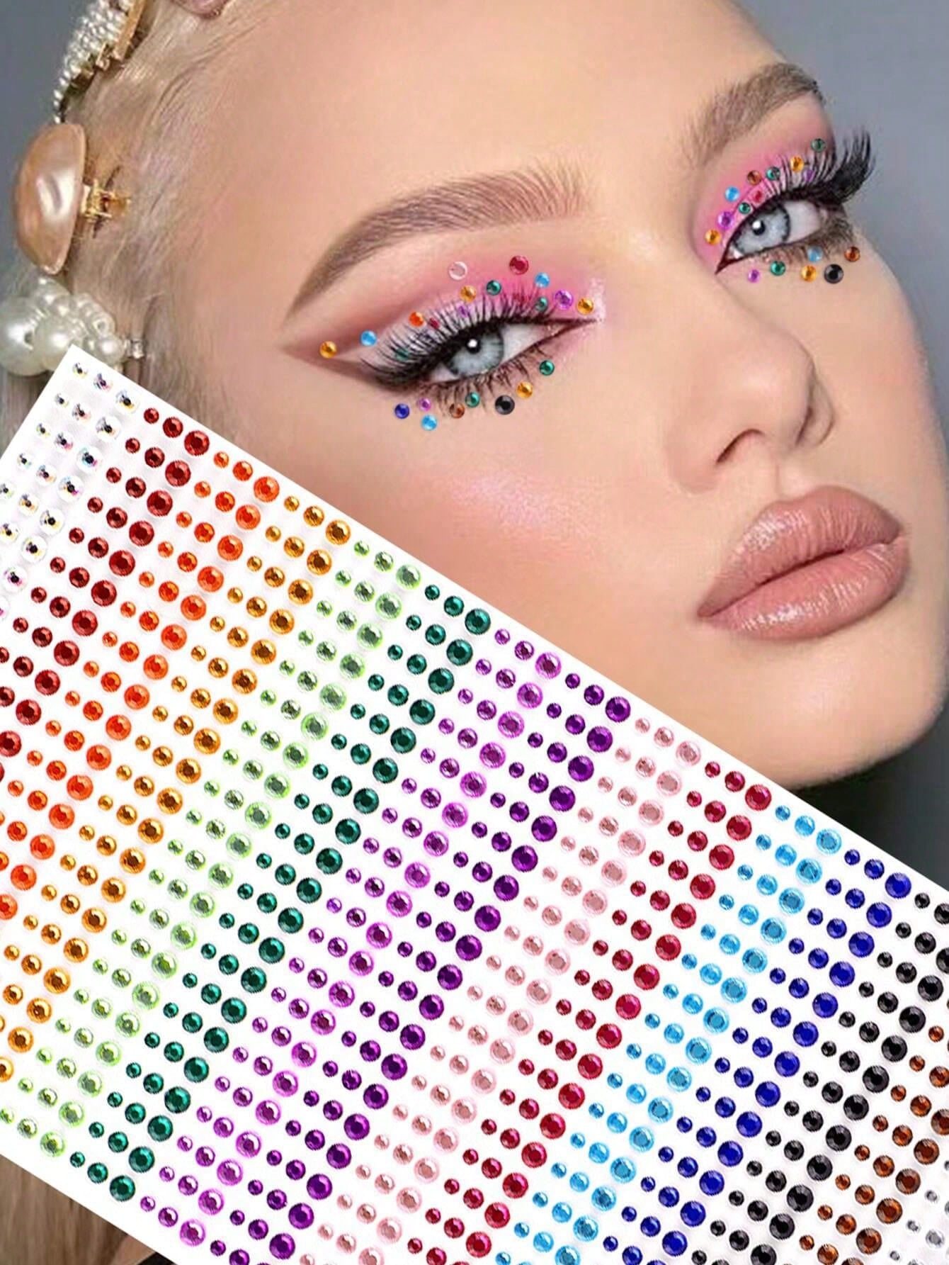 1800pcs/2sheets Rainbow Rhinestone Eye Stickers, DIY Colorful Eye Jewelry Accessories, Suitable For Music Festival, Stage Performance, Face Jewelry And Makeup,Concert Look,Face Gems
