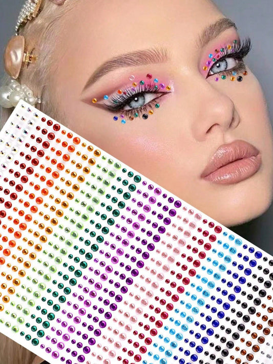 1800pcs/2sheets Rainbow Rhinestone Eye Stickers, DIY Colorful Eye Jewelry Accessories, Suitable For Music Festival, Stage Performance, Face Jewelry And Makeup,Concert Look,Face Gems