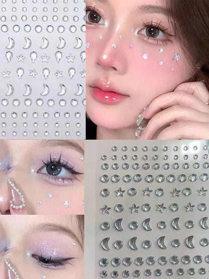 1800pcs/2sheets Rainbow Rhinestone Eye Stickers, DIY Colorful Eye Jewelry Accessories, Suitable For Music Festival, Stage Performance, Face Jewelry And Makeup,Concert Look,Face Gems