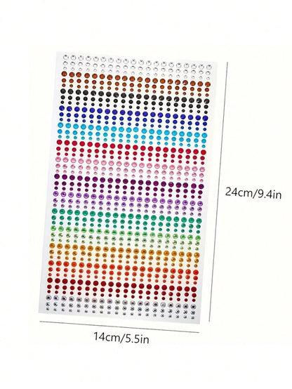 1800pcs/2sheets Rainbow Rhinestone Eye Stickers, DIY Colorful Eye Jewelry Accessories, Suitable For Music Festival, Stage Performance, Face Jewelry And Makeup,Concert Look,Face Gems