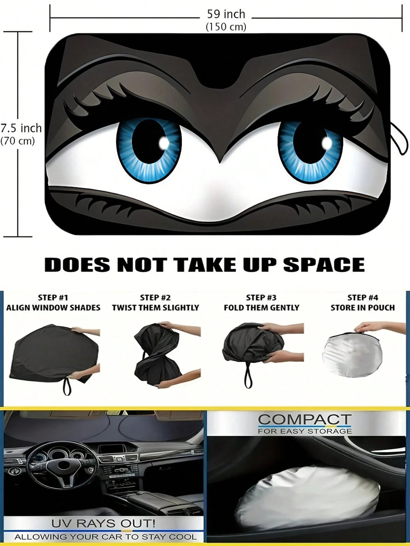 190T Foldable Car Windshield Sun Shade, Keeps Vehicle Cool