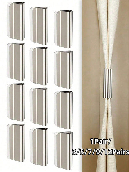 1Pair/3/5/7/9/12Pairs Curtain Magnetic Clips, Magnetic Curtain Clamps, Used To Prevent Light Leakage And Keep Curtains Closed, Suitable For Home Bedroom Office Curtains And Drapes, Double Magnetic