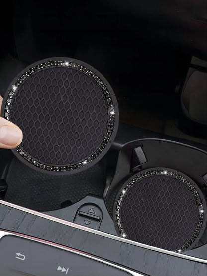 1pair Car Cup Holder Mats And 2pcs Engine Start/Stop Key Ring