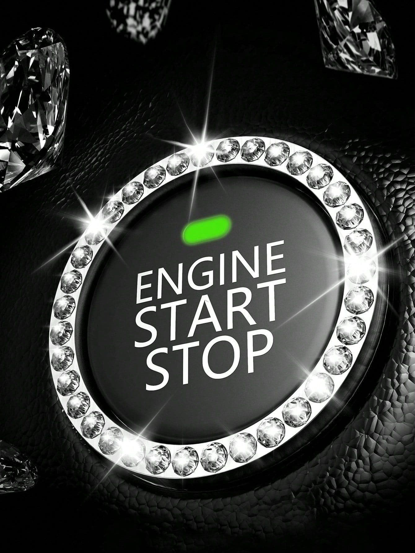 1pair Car Cup Pad & 2pcs Engine Start Stop Button Ring & 2pcs Decoration Ring