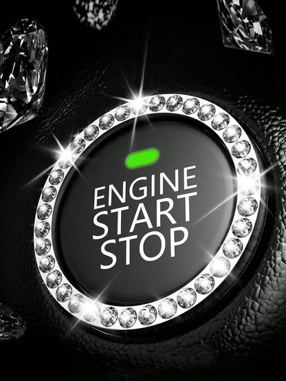 1pair Car Cup Pad & 2pcs Engine Start Stop Button Ring & 2pcs Decoration Ring