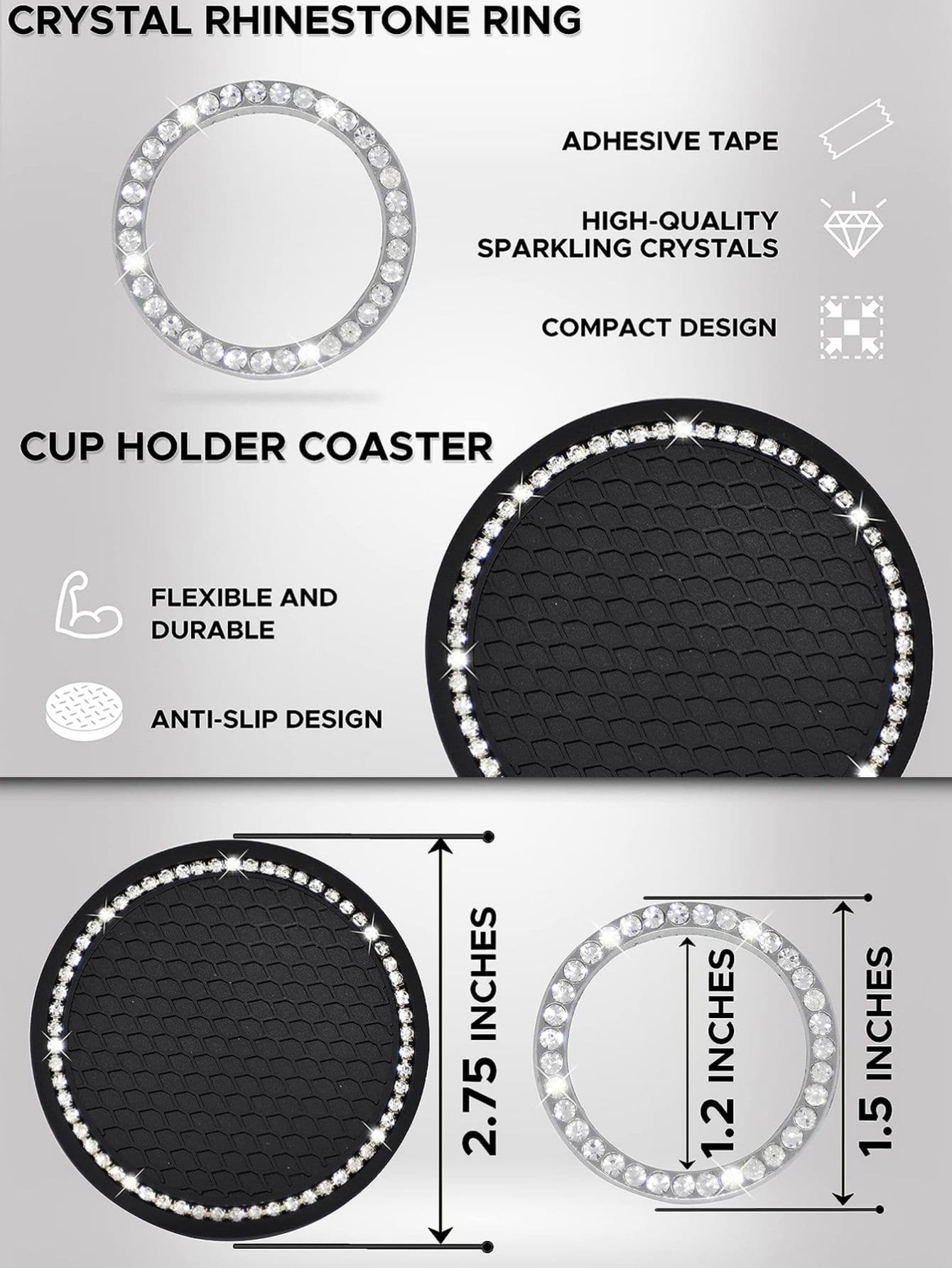 1pair Car Cup Pad & 2pcs Engine Start Stop Button Ring & 2pcs Decoration Ring
