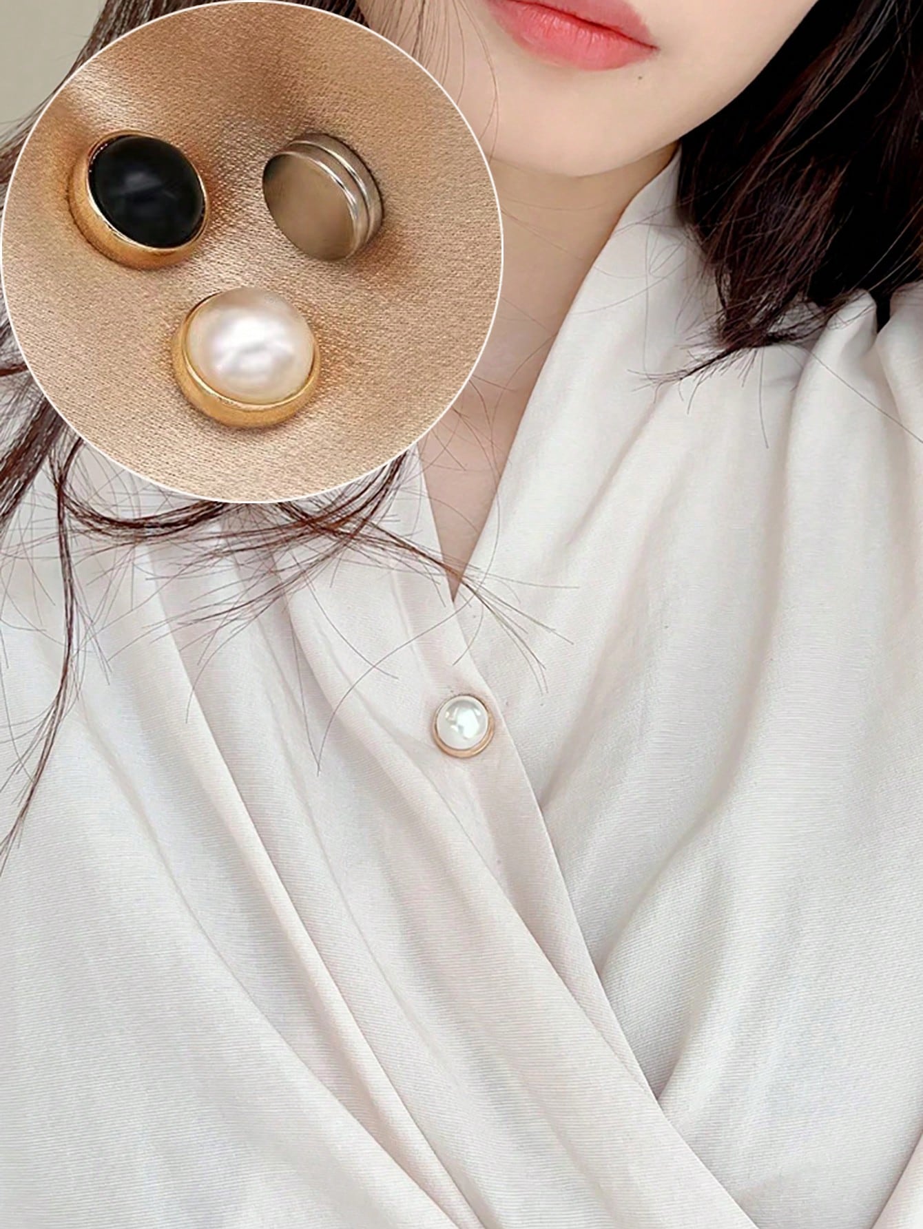 1pair Magnet Clasp Premium Invisible Pearl Brooch For Women- Summer Collar Anti-Slip Magnetic Fastening Pin For Fixing Clothes And Enhancing Outfits