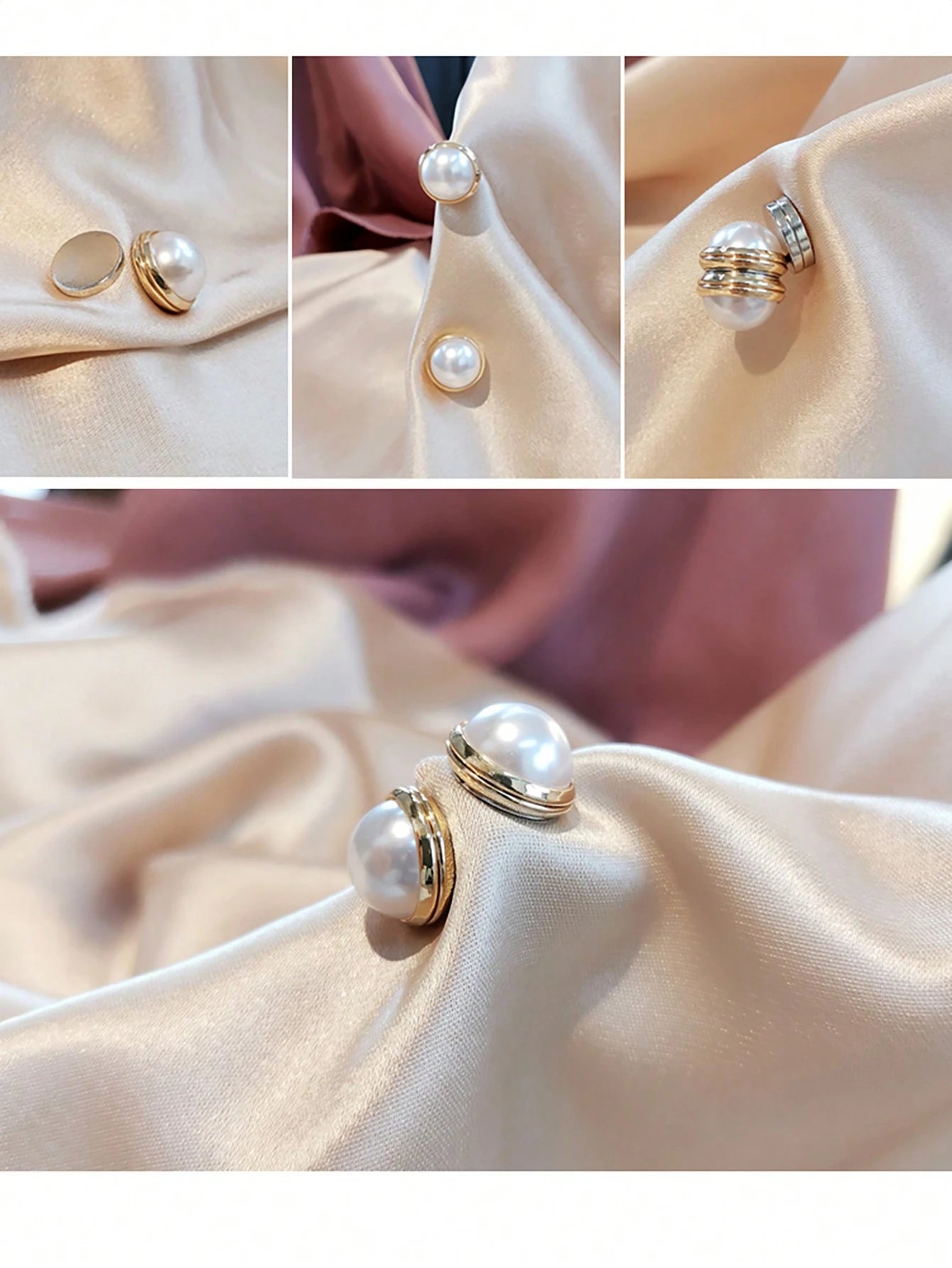 1pair Magnet Clasp Premium Invisible Pearl Brooch For Women- Summer Collar Anti-Slip Magnetic Fastening Pin For Fixing Clothes And Enhancing Outfits