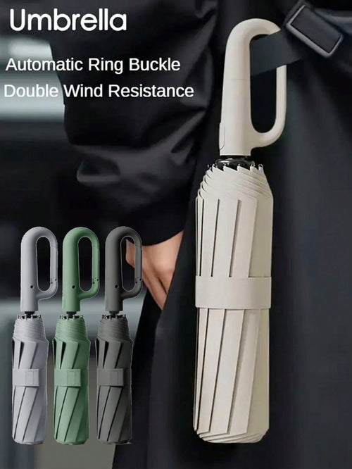 1pc 10-Rib Automatic Open/Close Large Reinforced Sun Protection Umbrella (Size, Weight, Ribs, Rib Color Random)