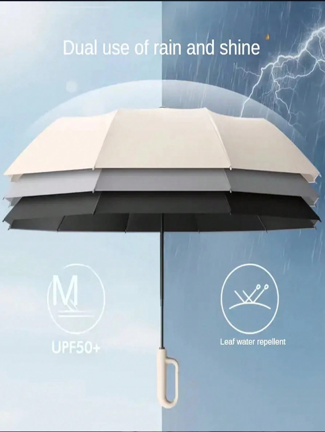 1pc 10-Rib Automatic Open/Close Large Reinforced Sun Protection Umbrella (Size, Weight, Ribs, Rib Color Random)