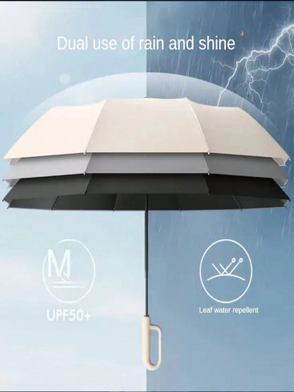 1pc 10-Rib Automatic Open/Close Large Reinforced Sun Protection Umbrella (Size, Weight, Ribs, Rib Color Random)