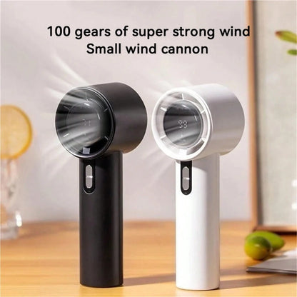 1pc 100 Speeds Portable Turbo Handheld Fan, Mini Rechargeable Personal Cooling Fan, USB-C Pocket Fan For Summer Outdoor Camping Travel Office