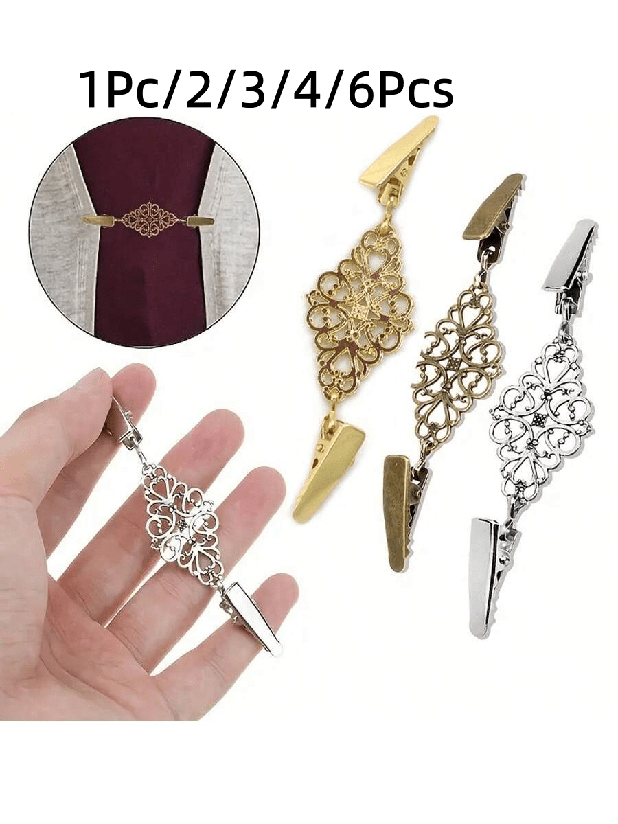 1Pc/2/4/6Pcs Fashion Sweater Clip Geometric Hollow Cardigan Clip Fashion Clothing Decoration Brooch Vintage Alloy Sweater Clip Silk Scarf Cardigan Button Shirt Collar Pin Anti-Slip Buckle Pin Keep You