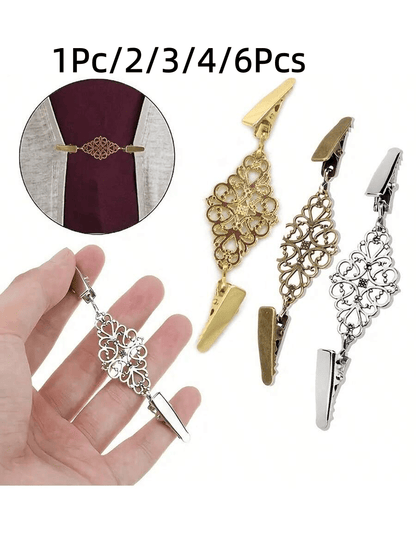 1Pc/2/4/6Pcs Fashion Sweater Clip Geometric Hollow Cardigan Clip Fashion Clothing Decoration Brooch Vintage Alloy Sweater Clip Silk Scarf Cardigan Button Shirt Collar Pin Anti-Slip Buckle Pin Keep You