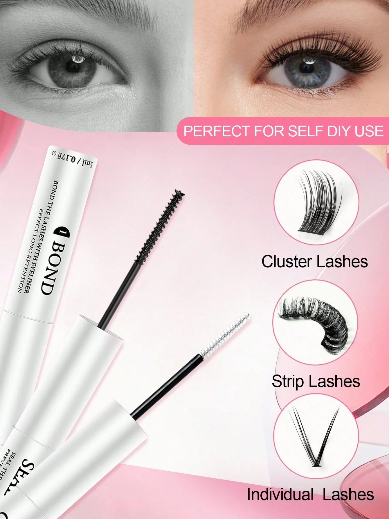 1pc 2-In-1 Eyelash Extension Glue, Suitable For Eyelash Extension & Cluster Lashes, Long-Lasting & Hypoallergenic, DIY Eyelash Glue With Lash Brush, 5g + 5g