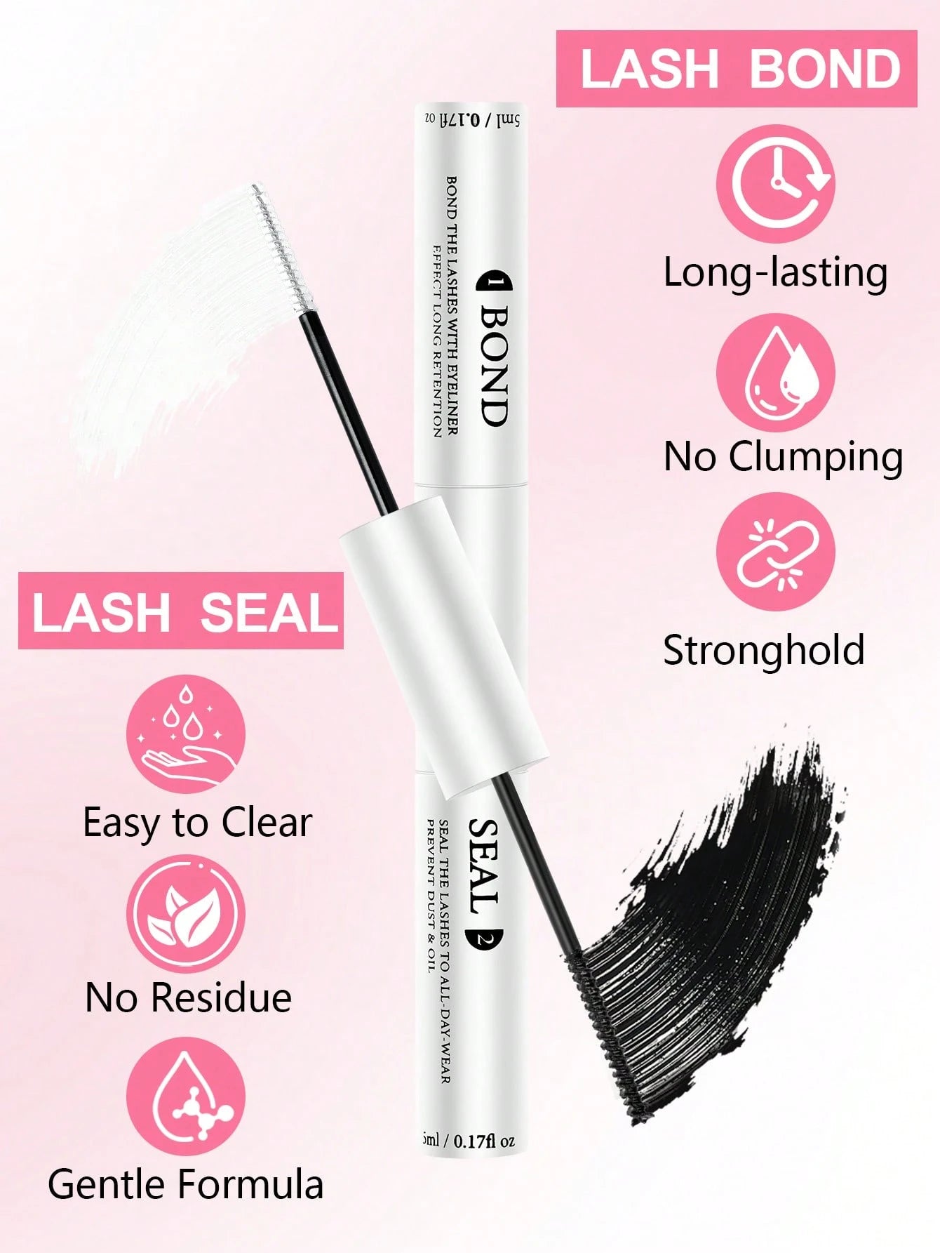 1pc 2-In-1 Eyelash Extension Glue, Suitable For Eyelash Extension & Cluster Lashes, Long-Lasting & Hypoallergenic, DIY Eyelash Glue With Lash Brush, 5g + 5g