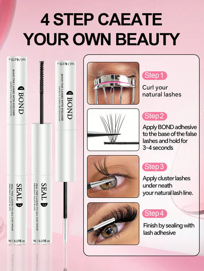 1pc 2-In-1 Eyelash Extension Glue, Suitable For Eyelash Extension & Cluster Lashes, Long-Lasting & Hypoallergenic, DIY Eyelash Glue With Lash Brush, 5g + 5g