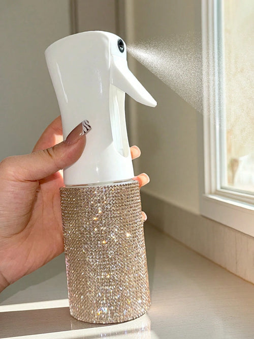 1pc 200ml Rhinestone Decorated Fine Mist Spray Bottle, Luxury Sparkling Style, Minimalist Cylindrical Shape, Suitable For Cosmetics, Home Cleaning, Hair Care, Disinfection, Watering Plants And More