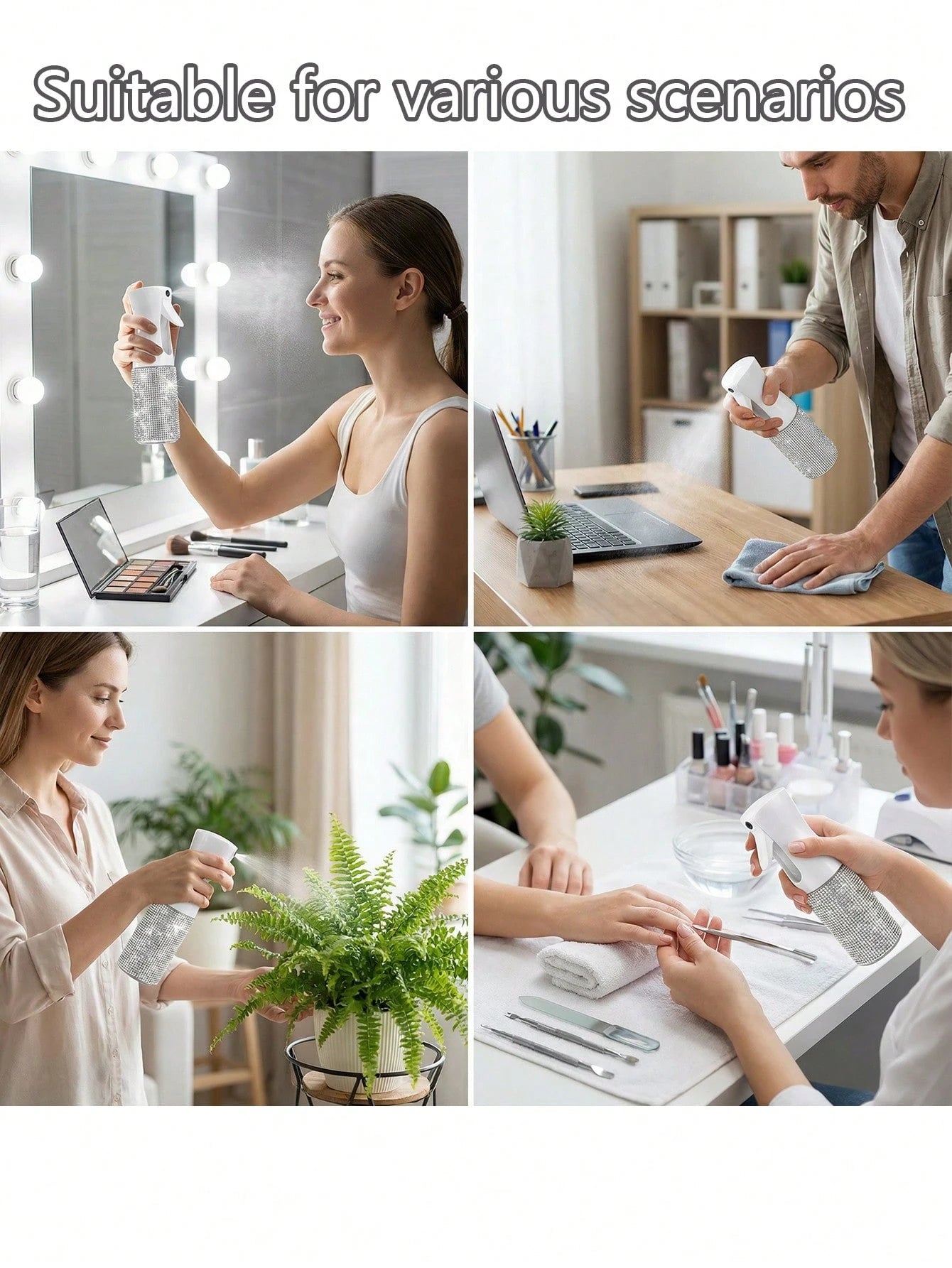 1pc 200ml Rhinestone Decorated Fine Mist Spray Bottle, Luxury Sparkling Style, Minimalist Cylindrical Shape, Suitable For Cosmetics, Home Cleaning, Hair Care, Disinfection, Watering Plants And More