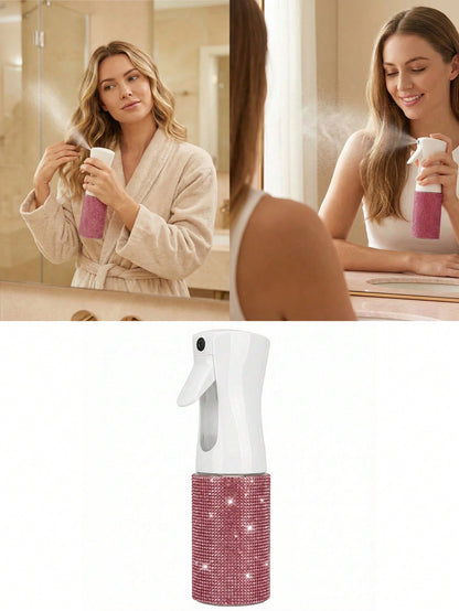 1pc 200ml Rhinestone Decorated Fine Mist Spray Bottle, Luxury Sparkling Style, Minimalist Cylindrical Shape, Suitable For Cosmetics, Home Cleaning, Hair Care, Disinfection, Watering Plants And More