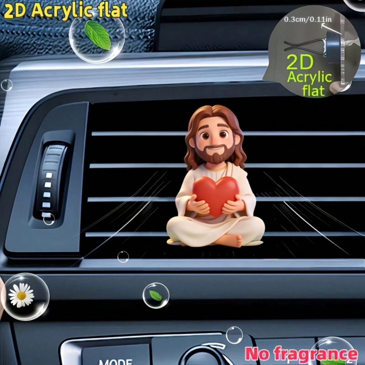 1pc 2D Flat Cute Jesus Holding Heart Pattern, "Fragrance-Free" Unscented Sponge That Can Be Refilled With Your Own Fragrance, Reusable Car Air Freshener Diffuser Clip, Car Vent Interior Accessory, Acr