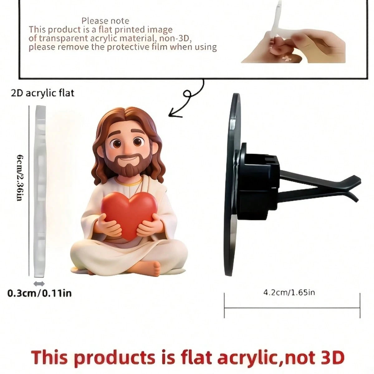 1pc 2D Flat Cute Jesus Holding Heart Pattern, "Fragrance-Free" Unscented Sponge That Can Be Refilled With Your Own Fragrance, Reusable Car Air Freshener Diffuser Clip, Car Vent Interior Accessory, Acr