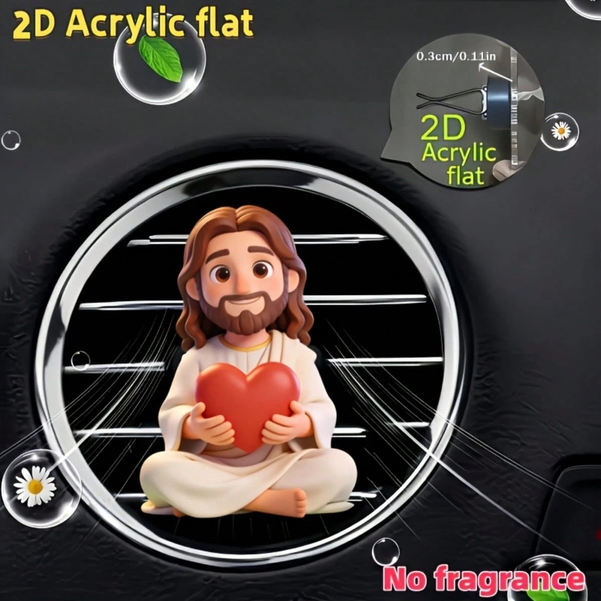 1pc 2D Flat Cute Jesus Holding Heart Pattern, "Fragrance-Free" Unscented Sponge That Can Be Refilled With Your Own Fragrance, Reusable Car Air Freshener Diffuser Clip, Car Vent Interior Accessory, Acr