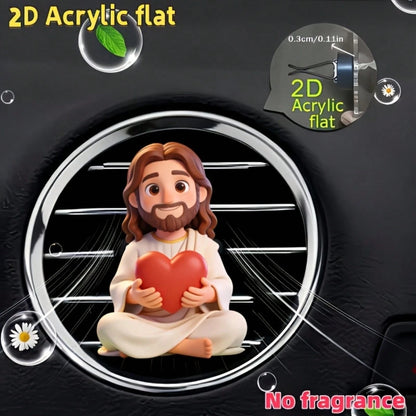1pc 2D Flat Cute Jesus Holding Heart Pattern, "Fragrance-Free" Unscented Sponge That Can Be Refilled With Your Own Fragrance, Reusable Car Air Freshener Diffuser Clip, Car Vent Interior Accessory, Acr