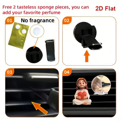 1pc 2D Flat Cute Jesus Holding Heart Pattern, "Fragrance-Free" Unscented Sponge That Can Be Refilled With Your Own Fragrance, Reusable Car Air Freshener Diffuser Clip, Car Vent Interior Accessory, Acr