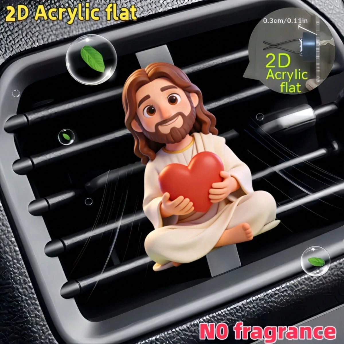 1pc 2D Flat Cute Jesus Holding Heart Pattern, "Fragrance-Free" Unscented Sponge That Can Be Refilled With Your Own Fragrance, Reusable Car Air Freshener Diffuser Clip, Car Vent Interior Accessory, Acr