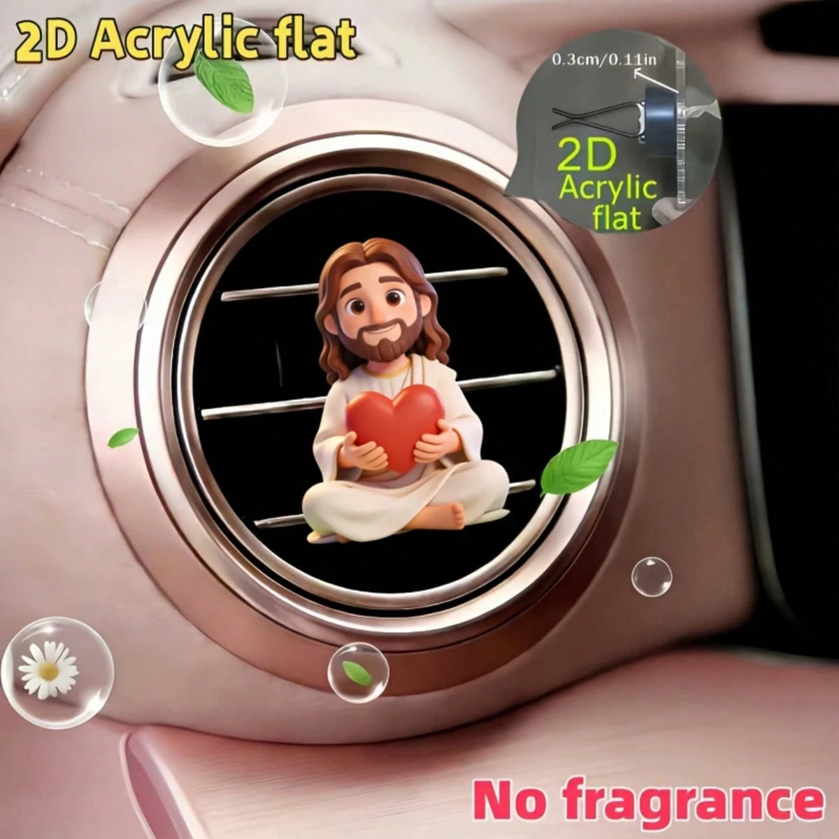 1pc 2D Flat Cute Jesus Holding Heart Pattern, "Fragrance-Free" Unscented Sponge That Can Be Refilled With Your Own Fragrance, Reusable Car Air Freshener Diffuser Clip, Car Vent Interior Accessory, Acr