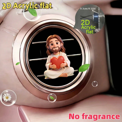1pc 2D Flat Cute Jesus Holding Heart Pattern, "Fragrance-Free" Unscented Sponge That Can Be Refilled With Your Own Fragrance, Reusable Car Air Freshener Diffuser Clip, Car Vent Interior Accessory, Acr