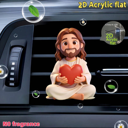 1pc 2D Flat Cute Jesus Holding Heart Pattern, "Fragrance-Free" Unscented Sponge That Can Be Refilled With Your Own Fragrance, Reusable Car Air Freshener Diffuser Clip, Car Vent Interior Accessory, Acr