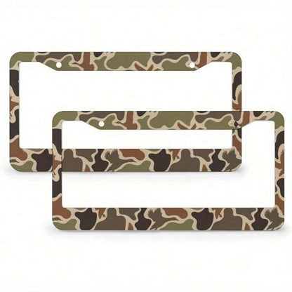 1pc 2D Flat Hunting Duck Camouflage 2-Hole Aluminum License Plate Frame- Rustproof, Unisex(122x 6.3inch)-Standard American Car License Plate Protector, Hunting Theme, Durable, Designed For Adventure E
