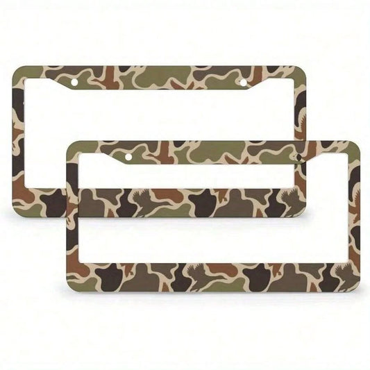 1pc 2D Flat Hunting Duck Camouflage 2-Hole Aluminum License Plate Frame- Rustproof, Unisex(122x 6.3inch)-Standard American Car License Plate Protector, Hunting Theme, Durable, Designed For Adventure E